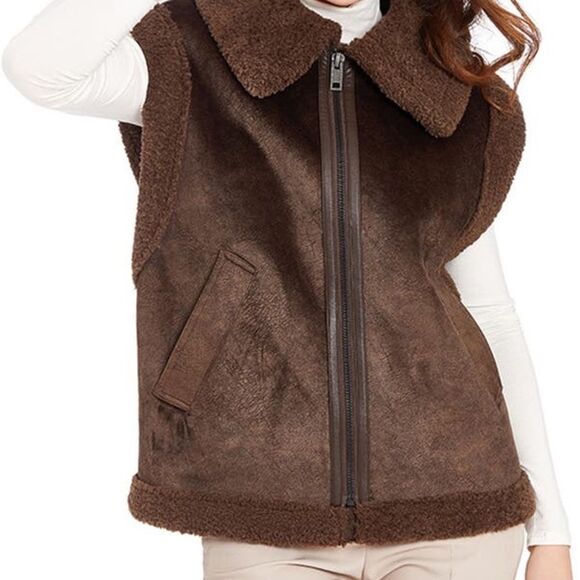 FRYE Water Resistant Faux Shearling Vest size medium - Picture 1 of 8